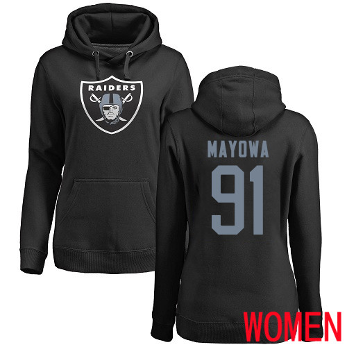 Oakland Raiders Black Women Benson Mayowa Name and Number Logo NFL Football #91 Pullover Hoodie Sweatshirts